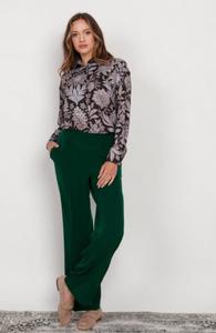 Szerokie spodnie z paskim przodem zielone SD124 - 2865434757