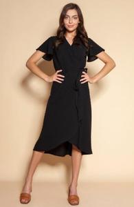 Kopertowa sukienka z asymetrycznym doem czarna SUK198 - 2865434803
