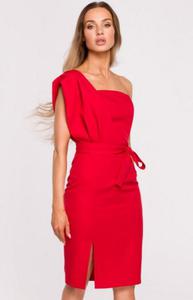 Owkowa sukienka na jedno rami M673 czerwona - 2869471854