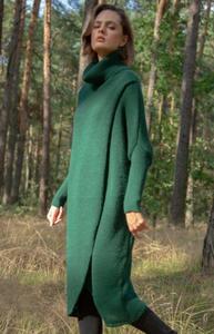 Dugi sweter z golfem zielony F1052 - 2871044556