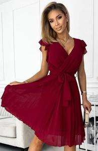 Numoco 374-2 POLINA plisowana sukienka z dekoltem i falbankami - 2873876557
