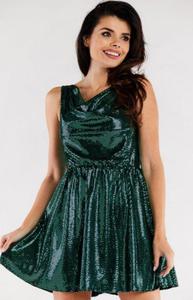 Rozkloszowana sukienka z gumk A562 zielona - 2872334553