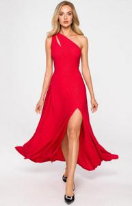 Byszczca czerwona duga sukienka z wyciciem M718 - 2873006289
