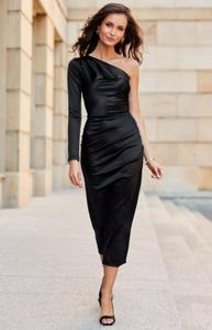 Roco satynowa sukienka midi asymetryczna czarna - 2876427921