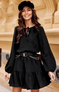 *Modna czarna sukienka z falban 0305 - 2877809248
