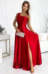 Numoco 524-1 duga elegancka satynowa suknia na jedno rami - 2878731172