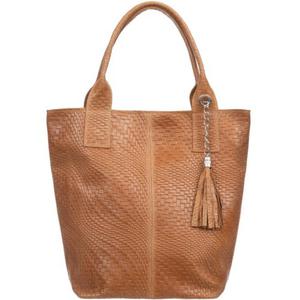 VERA PELLE torebka damska skrzana shopper przeplatana z saszetk V521 camel - 2878855542