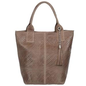 VERA PELLE torebka damska skrzana shopper przeplatana z saszetk V521 taupe - 2878855543