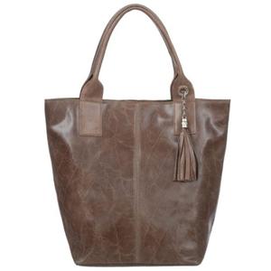 VERA PELLE torebka damska skrzana shopper lakierowana z saszetk V550 taupe - 2877147122