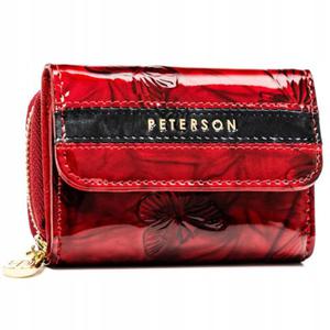 PETERSON portfel damski skrzany may elegancki lakierowany z motylami P199 czerwony - 2878021860