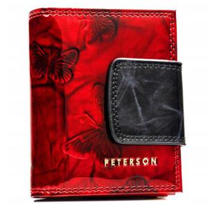 PETERSON portfel damski skrzany elegancki lakierowany z motylami P203 czerwony - 2878021861