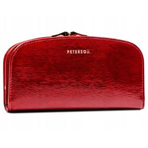 PETERSON portfel damski skrzany elegancki lakierowany z biglem P210 czerwony - 2878021869