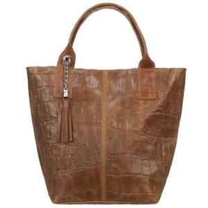 VERA PELLE torebka damska skrzana shopper kroko z saszetk V524 camel - 2878135746