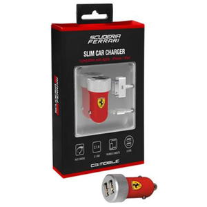 Ferrari Scuderia adowarka samochodowa 2.1A 2xUSB + kabel Lightning i Dock Connector iPhone, iPad (czerwony) - 2822374303