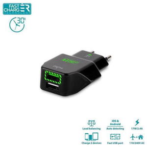 PURO Travel Fast Charger - Przenona adowarka sieciowa 2 x USB 2.4 A z niebieskim podwietleniem LED (czarny) - 2822374473