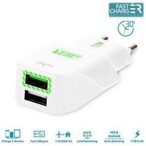 PURO Travel Fast Charger - Przenona adowarka sieciowa 2 x USB 3.4 A z niebieskim podwietleniem LED (biay) - 2822374475