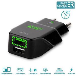 PURO Travel Fast Charger - Przenona adowarka sieciowa 2 x USB 3.4 A z niebieskim podwietleniem LED (czarny) - 2822374476