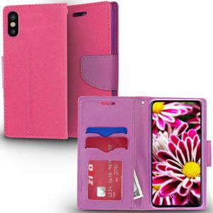 Zizo Flap Wallet Pouch - Etui iPhone X z kieszeniami na karty + stand up (Pink/Purple) - 2862391570