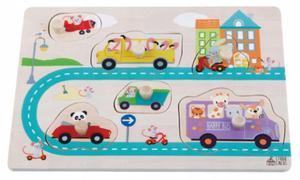 PUZZLE DREWNIANE ULICA (HAPPY BUS) DLA DZIECI OD 12 MIESICA YCIA - SUN BABY - 2870347207