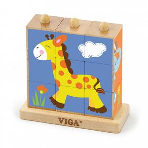 Drewniana Klocki ukadanka logiczna Puzzle Viga Toys Zoo 9 elementw - 2861443879