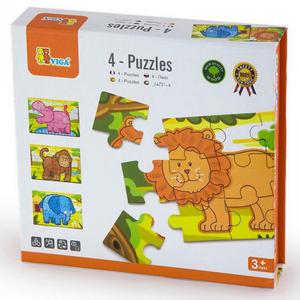 Drewniane Puzzle Safari Zwierzta Viga Toys Ukadanka 4 Obrazki - 2861443671