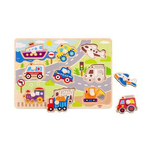 TOOKY TOY Drewniane Puzzle Transport Pojazdy z Pinezkami Do Dopasowania - 2861443744