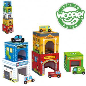 WOOPIE GREEN Ukadanka Kostki Miasto Pojazdy w Pudekach + Figurki 10 el. - 2873964555