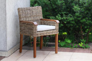 Fotel rattanowy z drewnem, szary rattan, rustykalny, dom ogrd - 2832951141