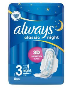Always Classic Night podpaski higieniczne ze skrzydekami 3D-8 sztuk - 2873559069