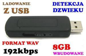 Mobilny Mikro-Rejestrator Dwiku / Dyktafon, Podsuch Ukryty w Pendrive 8GB/280h + Aktywacja Gosu. - 2837616965