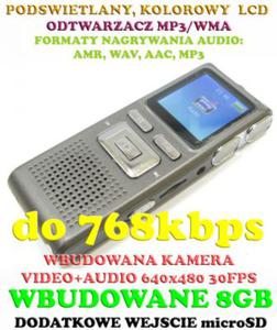 Profesjonalny Rejestrator Dwiku (8GB) + Mikro-Kamera + Kolorowy Ekran LCD + Suchawki itd. - 2837618894