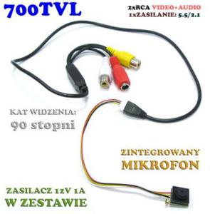 Mikro-Kamera Przewodowa Szerokoktna (90), Kolorowa z Foni. - 2837618920
