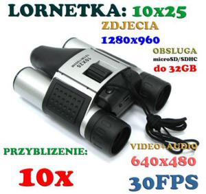 Lornetka 10x25 Z kamer + Zapis Obrazu / Dwiku + Aparat Foto + Wspópraca z PC + Akcesoria.