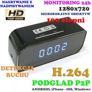 Szpiegowska Kamera FULL HD WiFi/P2P Dzienno-Nocna (Cay wiat!) Ukryta w Zegarku Biurkowym + Zapis.. - 2856719472