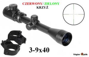 Luneta Celownicza (do wiatrwek...) VOGLER OPTIK 3-9x40 + Podwietlany Krzy + Monta 11mm + Akces.. - 2861346136