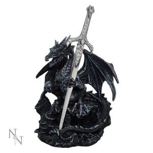 Czarny Smok ze Sztyletem - figurka fantasy z noem do listw - 2878422219