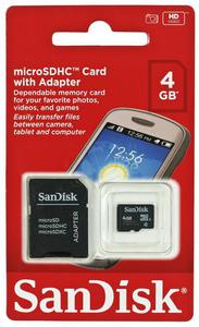 SANDISK MICRO SDHC 4GB Class 4 MOBILE + ADAPTER - 2826391609