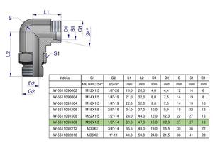 Kolanko hydrauliczne nastawne BB M26x1.5 18L x 1/2"BSP z regulacj Waryski [W-5611091808] - 2868626228