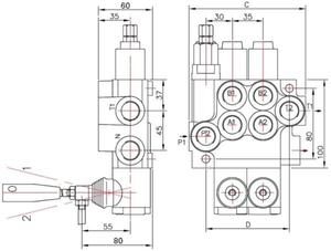 Rozdzielacz hydrauliczny czterosekcyjny z zatrzaskiem (4 sekcje) 40L/min - 2846473395