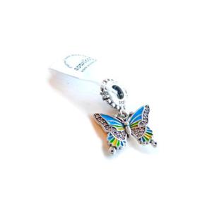 Charms zawieszka srebrna do bransoletki motyl wiszcy niebiesko zielony - 2876991859