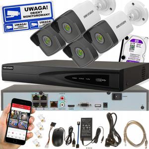 ZESTAW DO MONITORINGU HIKVISION 4 KAMERY DS-2CD1043G0-I 4MP REJESTRATOR DS-7604NI-K1/4P DYSK WD PURPLE 2TB APLIKACJA UHD - 2870384293