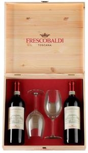 Zestaw prezentowy wino Chianti Castiglion Boxi Frescobaldi 2x0,75l 2 kieliszki + drewniana skrzynia - 2862963918