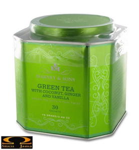 Herbata Harney & Sons- Green tea with coconut, ginger and vanilla, puszka piramidki 30 szt. - 2832352354