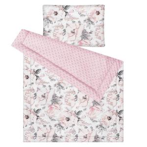 Kocyk i poduszka flowers rowe minky 75x100 cm - 2860631816