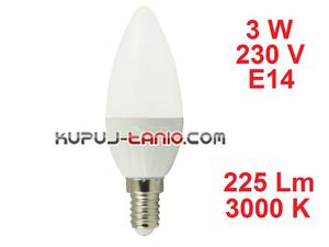 arwka LED wieczka (C35) 3W, 230V, gwint E14, barwa biaa ciepa - 2825618159