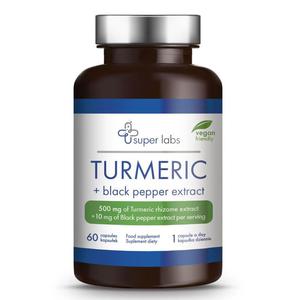 Turmeric + Black Pepper Extract Kurkuma i Ekstrakt z Pieprzu 60 Kapsuek - Super Labs - 2869574206