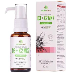 Witamina D3 + K2 Mk7 w Bio Oleju Konopnym Bezglutenowa 30 ml - Hempking - 2869574678