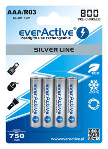 4x akumulatorki everActive R03/AAA Ni-MH 800 mAh ready to use - 2853103992