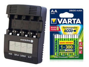 ?adowarka everActive NC-3000 + 4 x akumulatorki Varta Pro R2U R6 AA 2600mAh - 2850390158