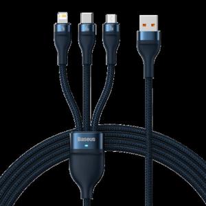 Kabel USB 3w1 Baseus Flash Series, USB-C + micro USB + Lightning, 66W, 1.2m (niebieski) - 2877152505